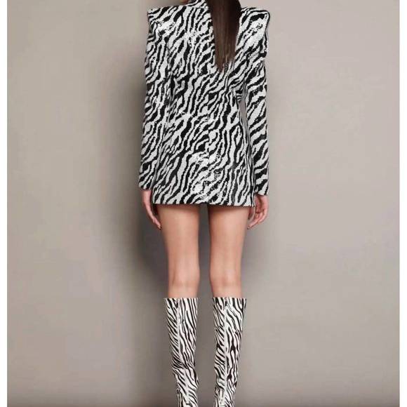 NEW BRONX AND BANCO zizi zebra blazer dress in silver/black - Picture 3 of 4
